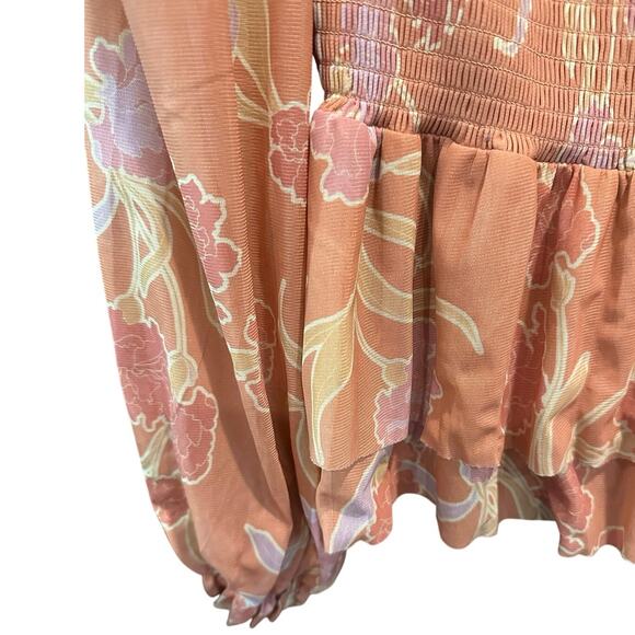Y2K Orange Floral Sheer Baby Doll Boho Fairy Romantic Girly Top Medium - Picture 6 of 10